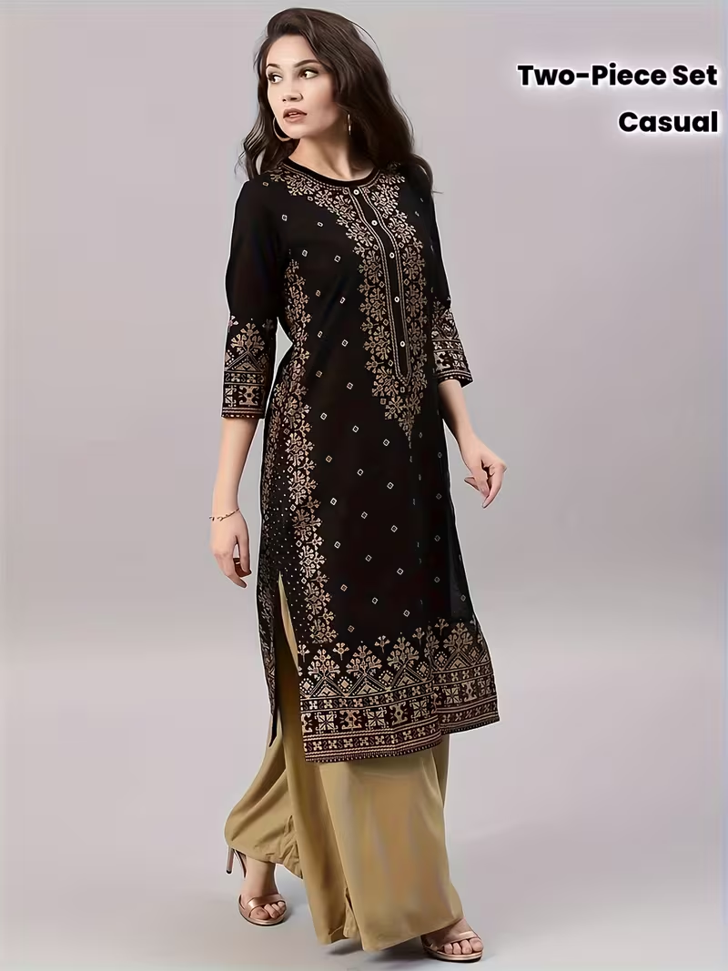 Two-Piece Set with a Printed Ethnic Casual Style