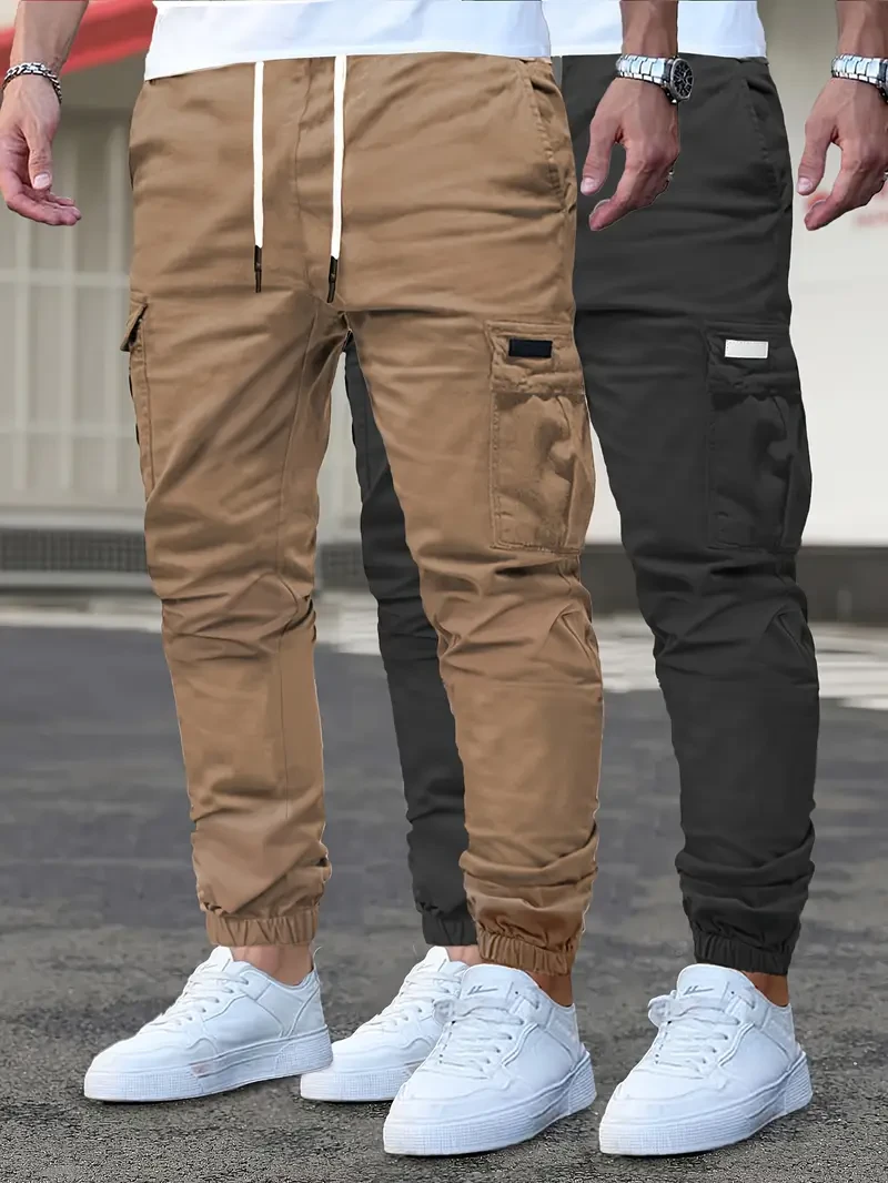 [2pcs Heavy-Duty Cargo Pants] 2pcs Men's Heavy-Duty Cargo Pants | Multi-Pocket, Adjustable Drawstring Waist & Belt Loops | All-Season Outdoor,