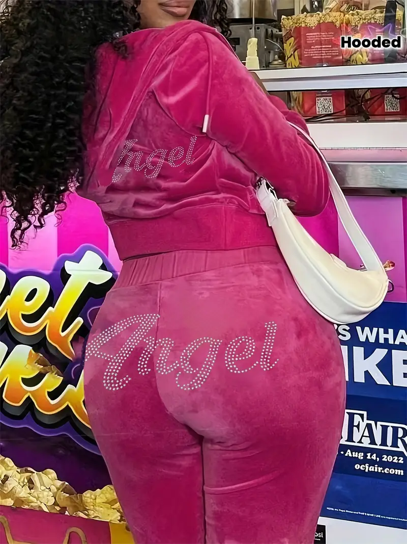 Letter Rhinestone Hooded Two-Piece Set