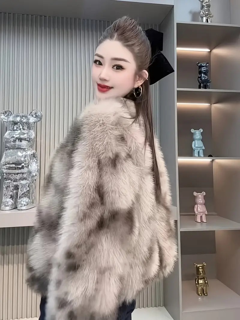 Plus-size Short Tie-dye Faux Fur Coat