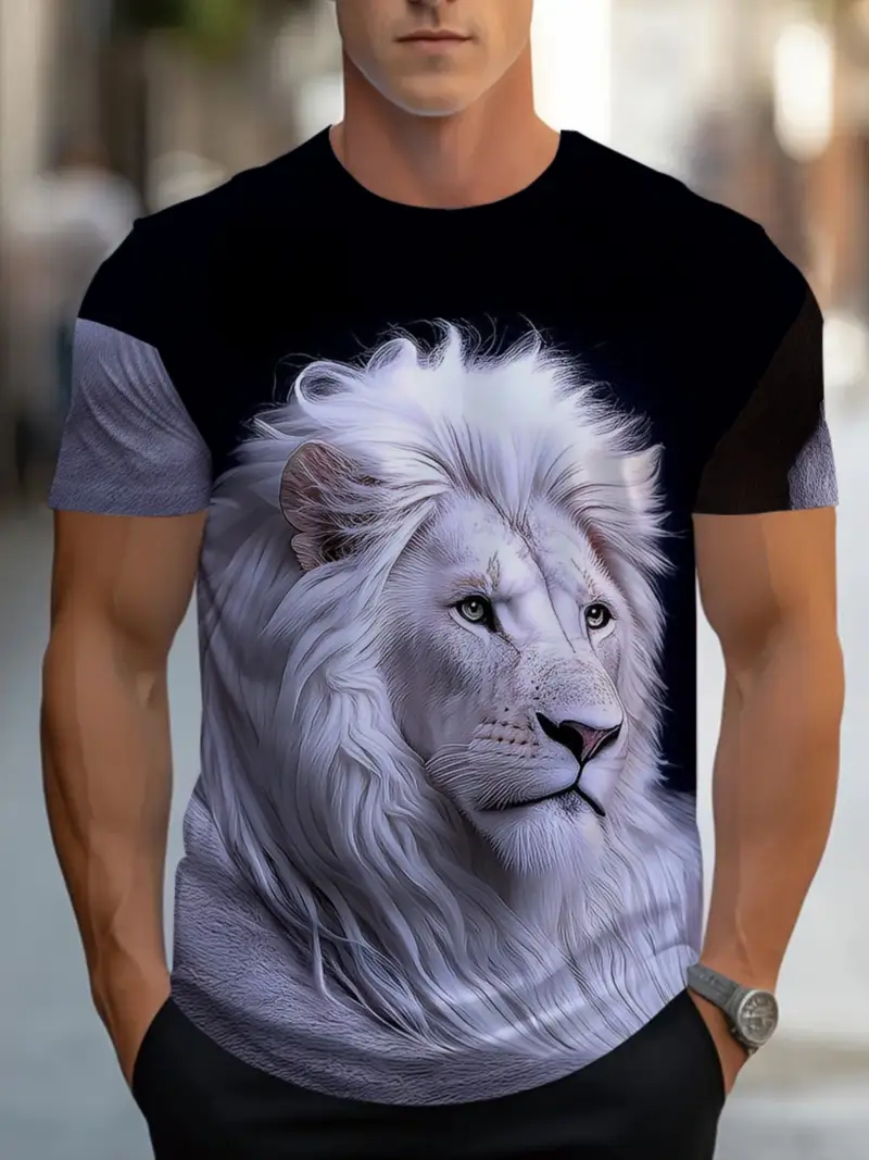Men'S Slim Fit Graphic T-Shirt - Ultra-Soft, Breathable Fabric with Bold White Lion Design - Casual Summer Style,