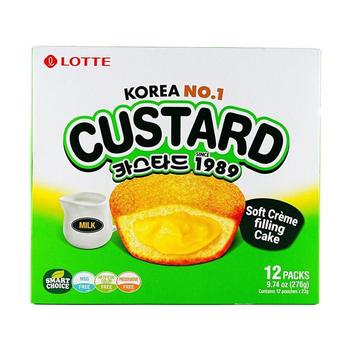 Soft Custard Cream Cakes - Korean Dessert, 12 Pieces,