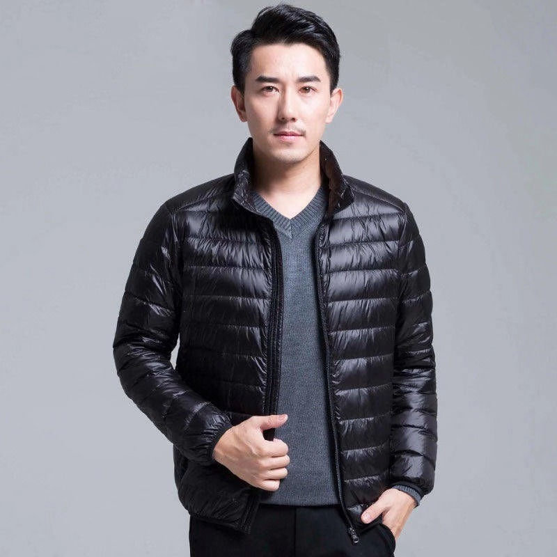 Wholesale Outdoor Light Warm Duck Custom Logo Nylon Black Hooded Winter Bubble Puff Filled Down Puffer Jackets For Men