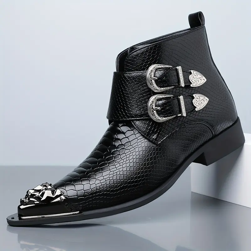 QRLQRL Men'S Slip-On Ankle Boots - Pointed Toe, Synthetic Cover Upper