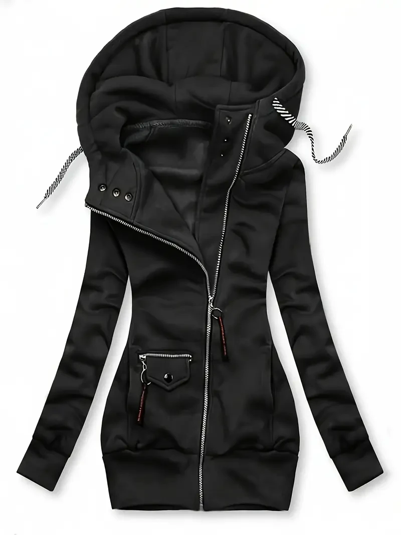 Plus Size - Women'S Hooded Jacket Sweatshirt - Longline Zipper Front Closure,