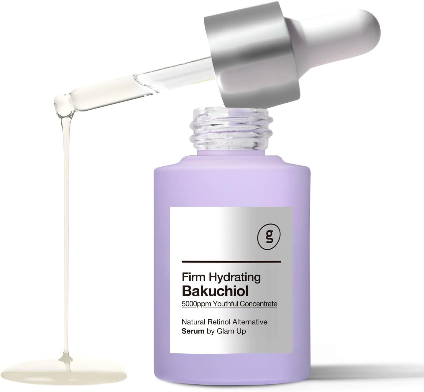 Glam Up Bakuchiol Serum & Hyaluronic Acid - Anti-Aging Retinol Alternative Serum, Blur Fine Lines, Anti-Wrinkles, Pore shrink and Soothing Pimples, Hydrate Facial Skin, Cruelty-Free (1.01 Fl Oz)