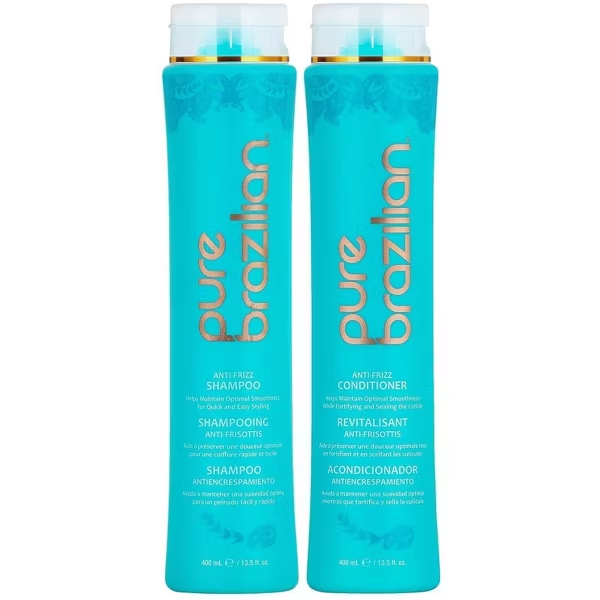 PURE BRAZILIAN Anti Frizz Daily Shampoo & Conditioner (13.5 oz DUO SET) w/ Keratin, Argan Oil, and Acai Kit