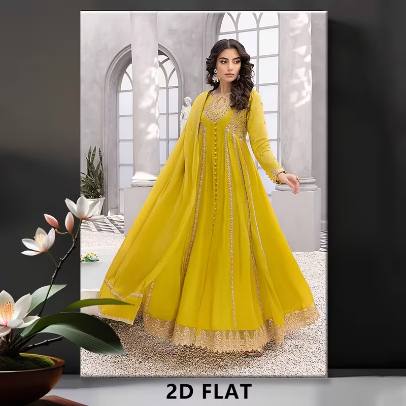 1pc Exquisite Wooden-Framed Canvas Art | Portrait of a Woman in a Yellow Long Dress with Golden Embroidery, Suitable for Living Room, Homes, Bedrooms, and Offices, 16*24 Inch, Directly Hangable