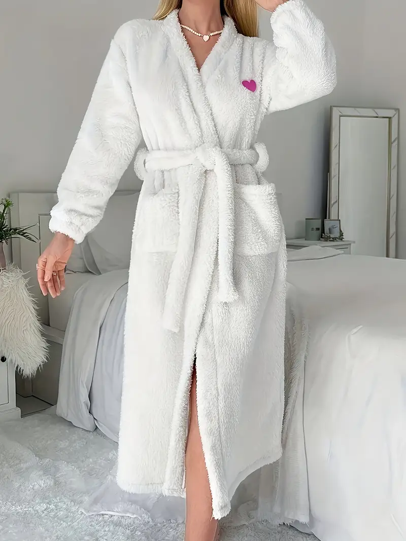 Fastest delivery: 5 BUSINESS DAYSAutumn and Winter White Plush Heart Women's Nightgown