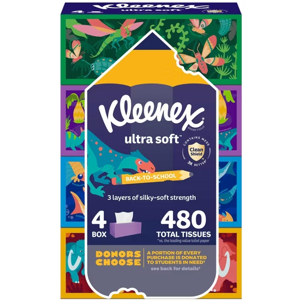 Kleenex Ultra Soft 3-Ply Facial Tissue - Back-to-School Pack - 4pk/480ct