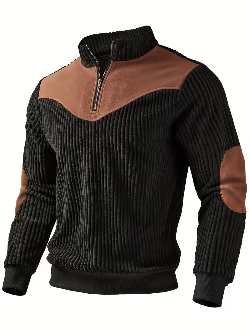 Pearson OBM Men's Fashion Color Block Long Sleeve Casual Lapel Zip Winter Sweater