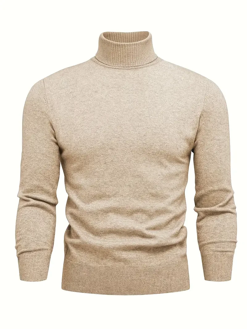 Men'S Casual Winter High Neck Turtleneck Sweater - Black Solid Color, Mid-Stretch Fabric, Regular Fit, Hand Wash Only,
