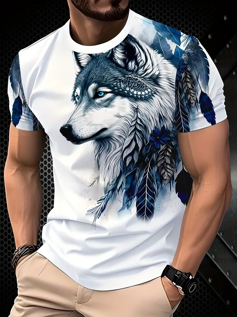 Men's Casual Breathable T-Shirt - White Round Neck Regular Fit, Machine Washable & Durable Digital Print for Outdoor & Casual Attire